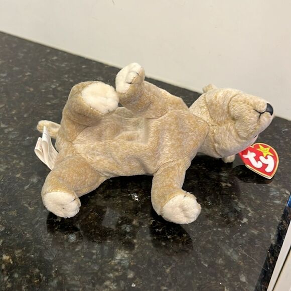 TY Beanie Baby Almond the Beige Bear 1999 Babies Plush Doll Shiny Black Eyes - Picture 11 of 13